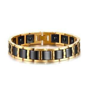 Magnetic Hematite Bracelets For Men Gold Color Stainless Steel Hand Chain Link Black Ceramic Bracelets