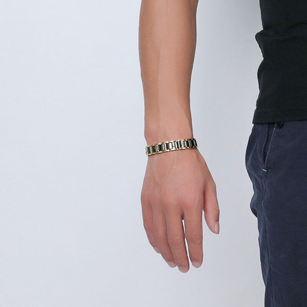 Magnetic Hematite Bracelets For Men Gold Color Stainless Steel Hand Chain Link Black Ceramic Bracelets