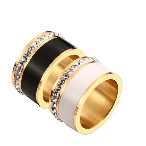 Black White Ceramic Rings For Women Fashion Love Promise Rings Engagement Wedding Bridal Stainless Steel Rings