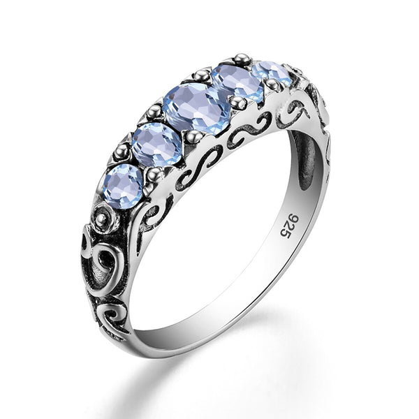 Pure Sterling Silver Women's Ring With Mystic Topaz Vintage Jewelry