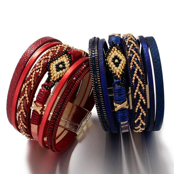 Wrap Bracelet for Women Fashion Multilayer Leather Bracelet Rhinestone Handmade Jewelry