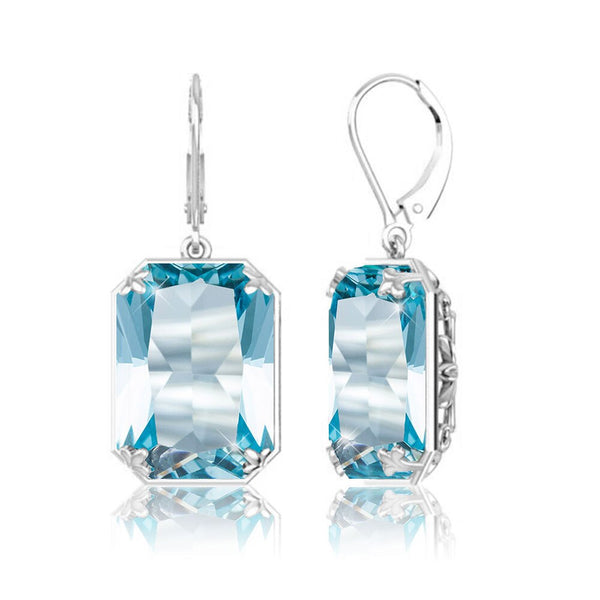 Women's  Silver Earrings Vintage Aquamarine Gemstone Drop Earring Handmade Designer Jewelry