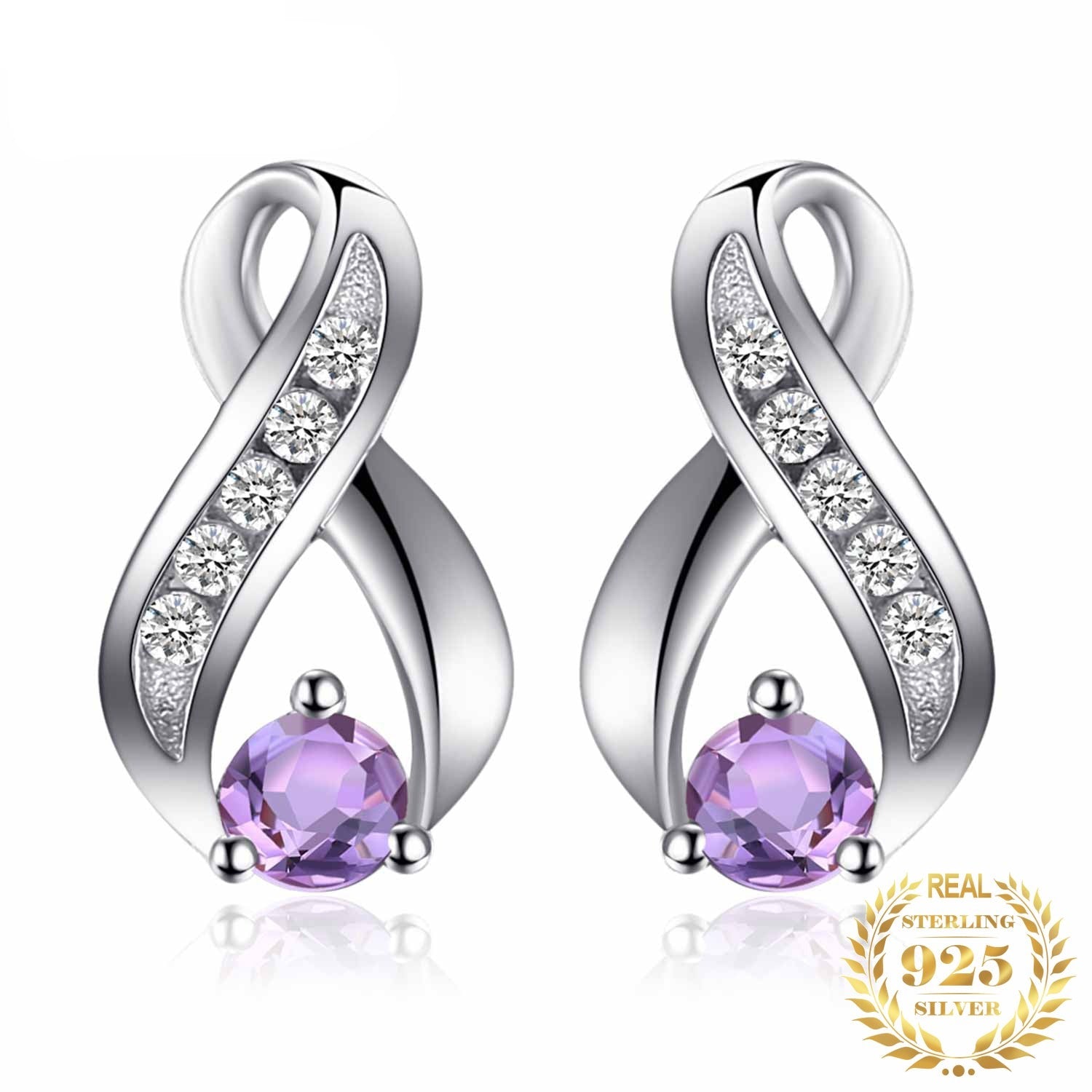 Infinity Genuine Natural Purple Amethyst 925 Sterling Silver Stud Earrings For Women Fine Gemstone Earrings