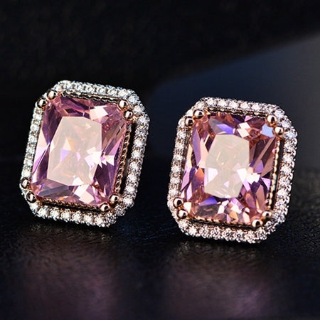 Quartz Cubic Zircon Ring Earrings Pendant Necklace Jewelry Set 925 Silver Jewelry Sets Pink Fine Jewelry