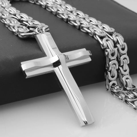Stainless Steel Cross Necklaces/Pendant Crucifix For Men Vintage Byzantine Chain