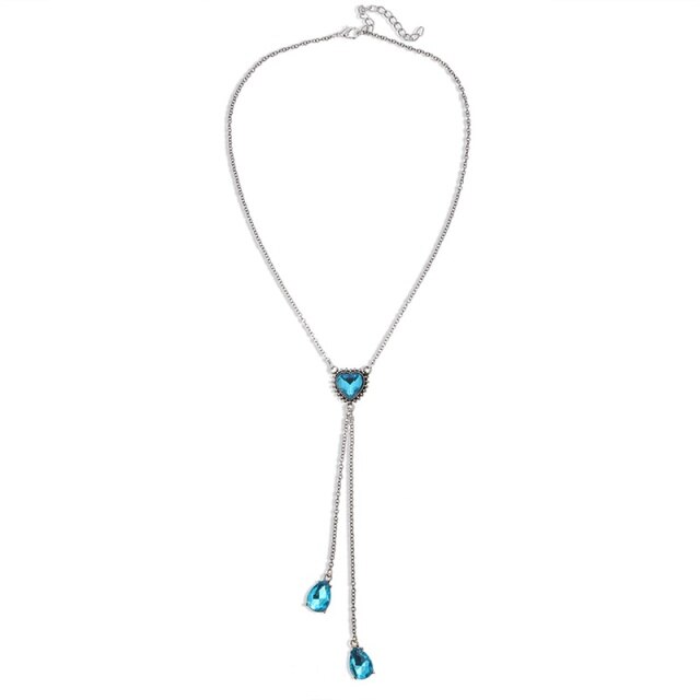 Boho Blue Crystal Long Pendant/Necklace For Women Vintage Multilayer Necklace