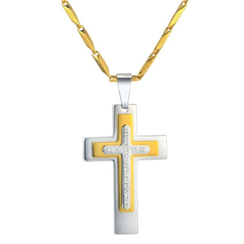 Big Stainless Steel Necklace Chain Gold Color Men's Cross Pendant/Necklace