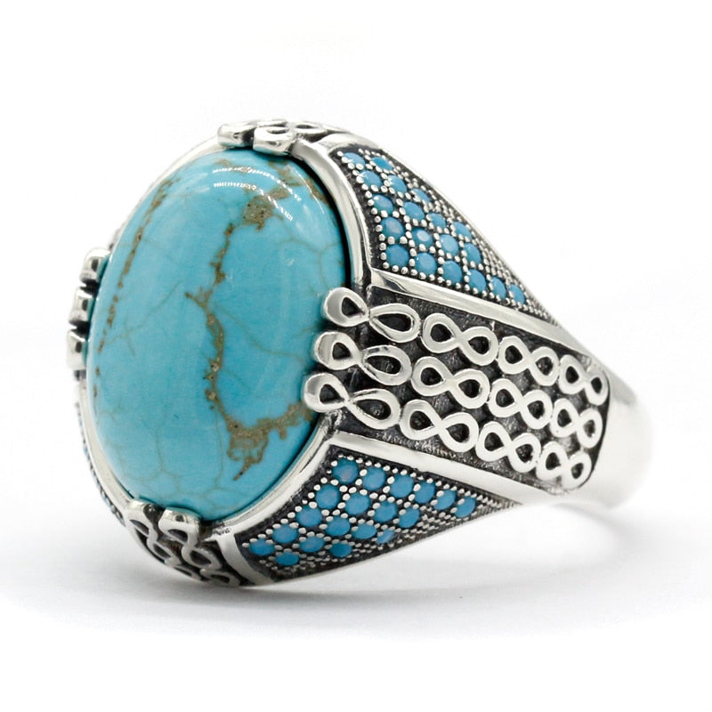 Natural Turquoise Stone Ring For Men & Women Solid 925 Silver Vintage Ring Cool Style
