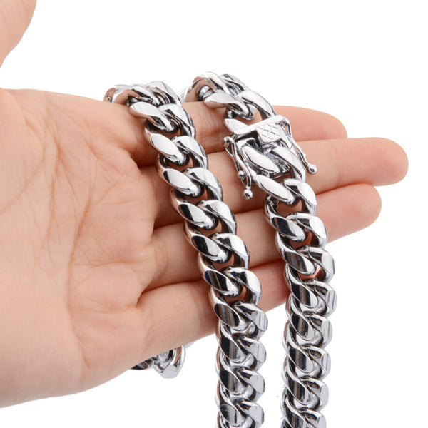 Miami Curb Cuban Men's Necklace Chain 316L Stainless Steel Hip Hop Silver Gold Color 8/10/12/14/16/18mm