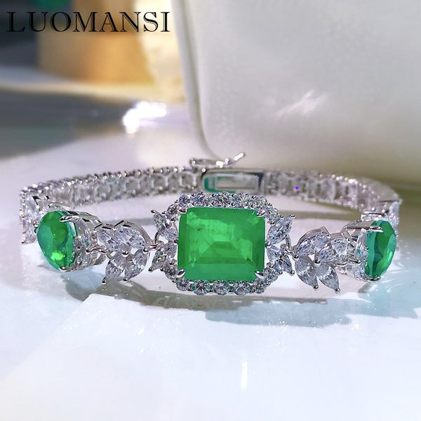 Emerald Silver Bracelet For Women 10*12MM 17CM