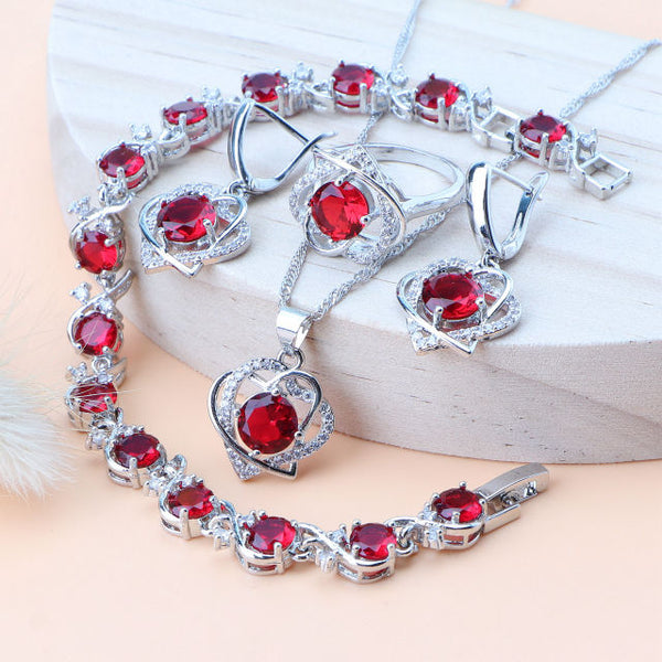 Natural Magic Rainbow Zircon Jewelry Sets Luxury Bracelets Earrings Rings Pendant Necklace Set For Women